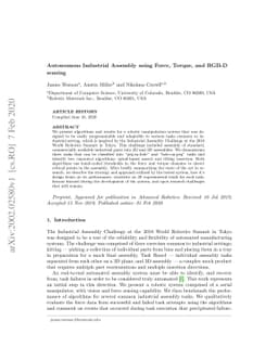 Autonomous Industrial Assembly using Force, Torque, and RGB-D sensing