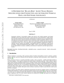 A Distributed `Black Box' Audit Trail Design Specification for Connected
  and Automated Vehicle Data and Software Assurance
