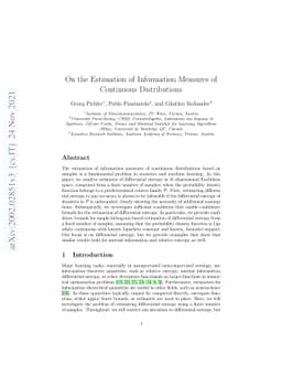 On the Estimation of Information Measures of Continuous Distributions