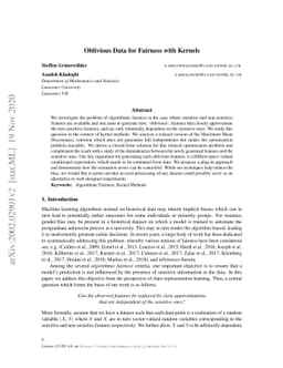 Oblivious Data for Fairness with Kernels