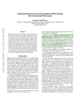 Attacking Optical Character Recognition (OCR) Systems with Adversarial
  Watermarks