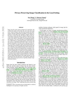 Privacy-Preserving Image Classification in the Local Setting