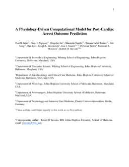 A Physiology-Driven Computational Model for Post-Cardiac Arrest Outcome
  Prediction
