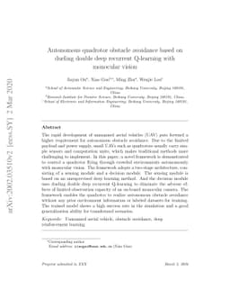 Autonomous quadrotor obstacle avoidance based on dueling double deep
  recurrent Q-learning with monocular vision
