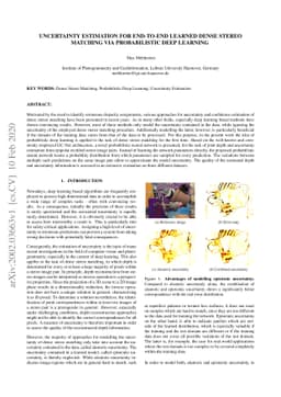 Uncertainty Estimation for End-To-End Learned Dense Stereo Matching via
  Probabilistic Deep Learning