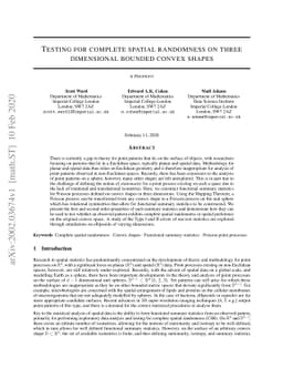 Testing for complete spatial randomness on three dimensional bounded
  convex shapes