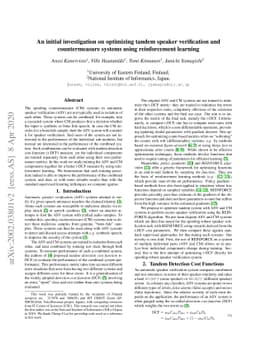 An initial investigation on optimizing tandem speaker verification and
  countermeasure systems using reinforcement learning