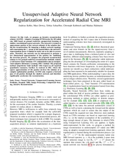 Unsupervised Adaptive Neural Network Regularization for Accelerated
  Radial Cine MRI