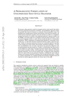 A Probabilistic Formulation of Unsupervised Text Style Transfer