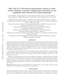 How well do U-Net-based segmentation trained on adult cardiac magnetic
  resonance imaging data generalise to rare congenital heart diseases for
  surgical planning?