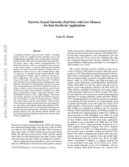 Pairwise Neural Networks (PairNets) with Low Memory for Fast On-Device
  Applications