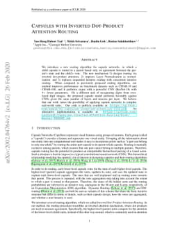 Capsules with Inverted Dot-Product Attention Routing