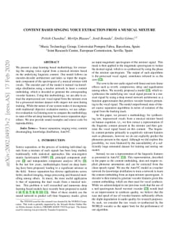 Content Based Singing Voice Extraction From a Musical Mixture