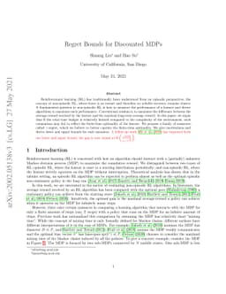 Regret Bounds for Discounted MDPs
