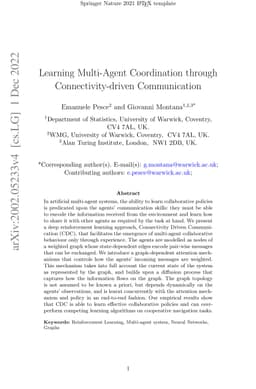 Learning Multi-Agent Coordination through Connectivity-driven
  Communication