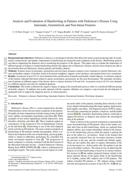 Analysis and Evaluation of Handwriting in Patients with Parkinson's
  Disease Using kinematic, Geometrical, and Non-linear Features