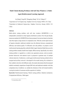 Multi-Vehicle Routing Problems with Soft Time Windows: A Multi-Agent
  Reinforcement Learning Approach