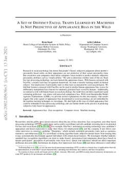 A Set of Distinct Facial Traits Learned by Machines Is Not Predictive of
  Appearance Bias in the Wild