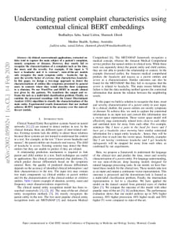 Understanding patient complaint characteristics using contextual
  clinical BERT embeddings