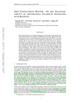 Skip Connections Matter: On the Transferability of Adversarial Examples
  Generated with ResNets