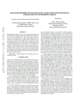 DNN-Based Distributed Multichannel Mask Estimation for Speech
  Enhancement in Microphone Arrays