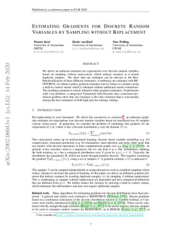 Estimating Gradients for Discrete Random Variables by Sampling without
  Replacement