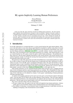 RL agents Implicitly Learning Human Preferences