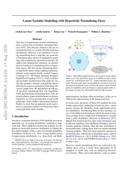 Latent Variable Modelling with Hyperbolic Normalizing Flows