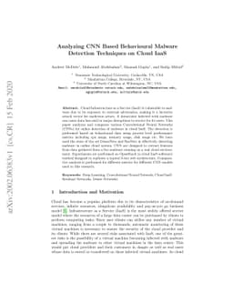 Analyzing CNN Based Behavioural Malware Detection Techniques on Cloud
  IaaS