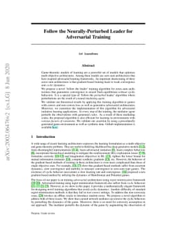 Follow the Neurally-Perturbed Leader for Adversarial Training