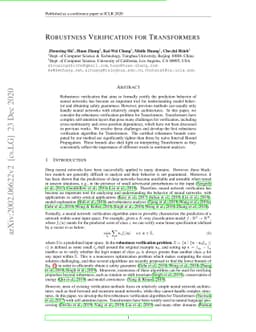 Robustness Verification for Transformers