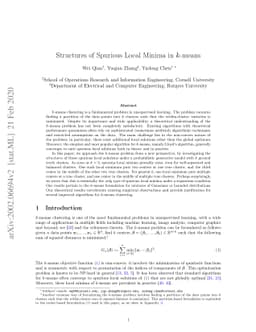 Structures of Spurious Local Minima in $k$-means