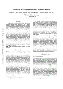 Interactive Text-to-Speech System via Joint Style Analysis