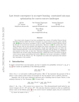 Last iterate convergence in no-regret learning: constrained min-max
  optimization for convex-concave landscapes