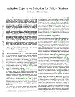 Adaptive Experience Selection for Policy Gradient
