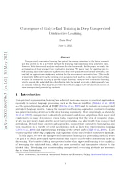 Convergence of End-to-End Training in Deep Unsupervised Contrastive
  Learning