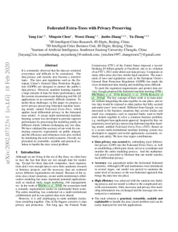 Federated Extra-Trees with Privacy Preserving