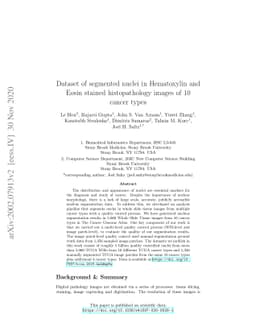 Dataset of Segmented Nuclei in Hematoxylin and Eosin Stained
  Histopathology Images of 10 Cancer Types