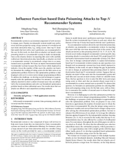 Influence Function based Data Poisoning Attacks to Top-N Recommender
  Systems