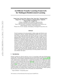 An Efficient Transfer Learning Framework for Multiagent Reinforcement
  Learning