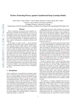 Fawkes: Protecting Privacy against Unauthorized Deep Learning Models