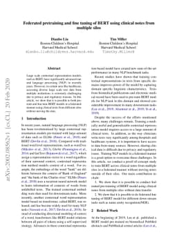 Federated pretraining and fine tuning of BERT using clinical notes from
  multiple silos