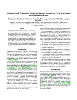 Guiding Graph Embeddings using Path-Ranking Methods for Error Detection
  innoisy Knowledge Graphs