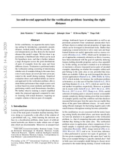 An end-to-end approach for the verification problem: learning the right
  distance