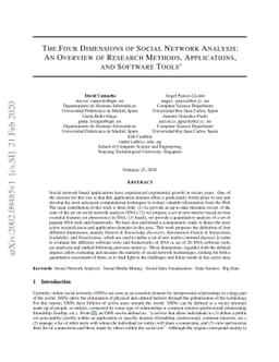 The Four Dimensions of Social Network Analysis: An Overview of Research
  Methods, Applications, and Software Tools
