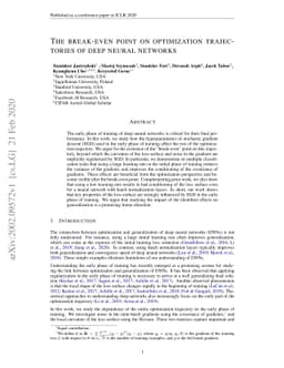 The Break-Even Point on Optimization Trajectories of Deep Neural
  Networks