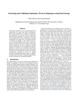 Extracting and Validating Explanatory Word Archipelagoes using Dual
  Entropy
