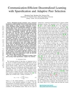 Communication-Efficient Decentralized Learning with Sparsification and
  Adaptive Peer Selection