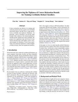 Improving the Tightness of Convex Relaxation Bounds for Training
  Certifiably Robust Classifiers