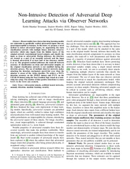 Non-Intrusive Detection of Adversarial Deep Learning Attacks via
  Observer Networks